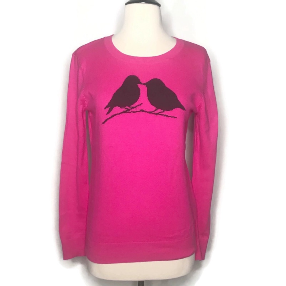 LOFT Factory Pink Cotton Sweater w/ Black Birds